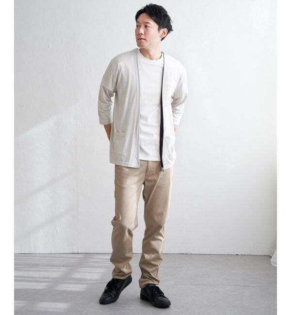 ikka「7分袖バイカラーボタンレスカーディガン」|カーディガン|