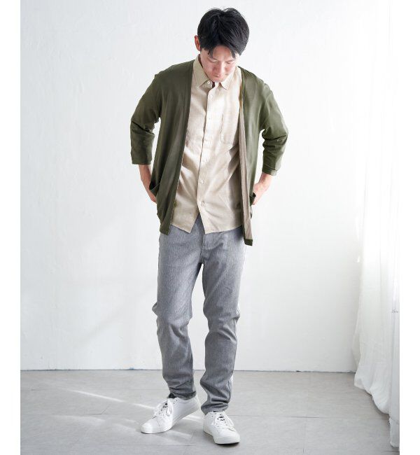 ikka「7分袖バイカラーボタンレスカーディガン」|カーディガン|