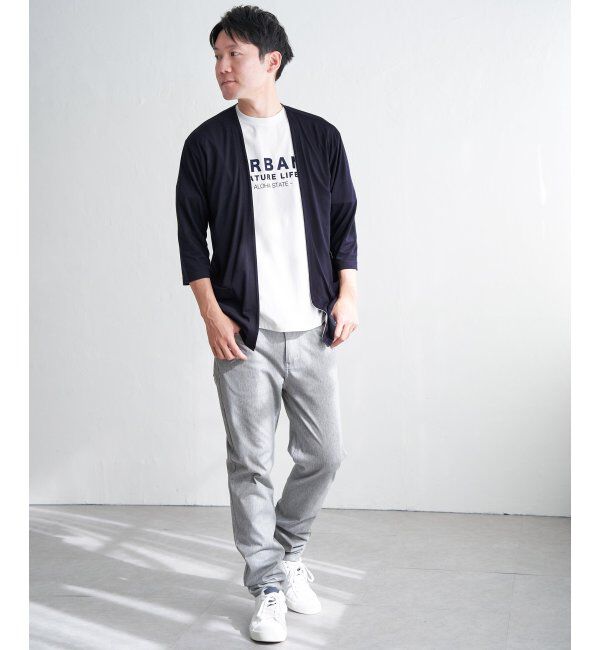 ikka「7分袖バイカラーボタンレスカーディガン」|カーディガン|