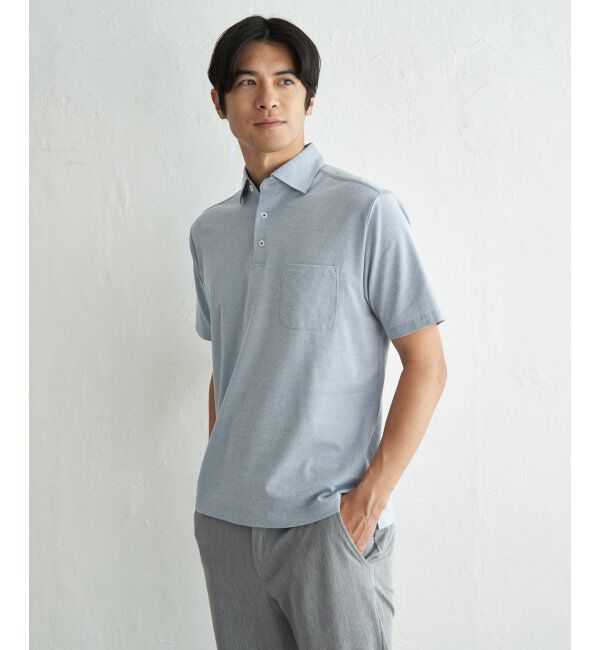 IKKA LOUNGE「【吸水速乾／イージーケア】アーバンドライ冷感コードレーンポロシャツ」|Tシャツ・カットソー|サックスブルー