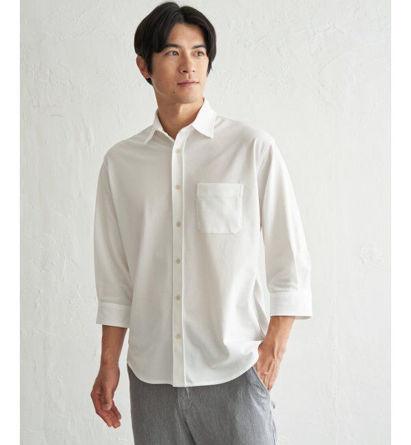 ikka「冷感鹿の子袖2wayスイスカラーシャツ」|シャツ・ブラウス|ホワイト