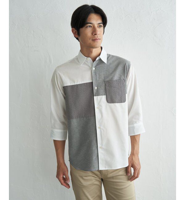 ikka「7分袖冷感ブロックスシャツ」|シャツ・ブラウス|ホワイト