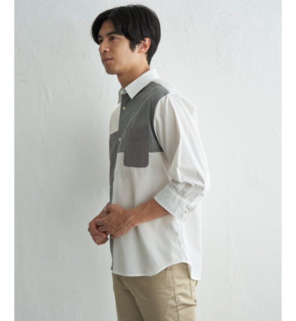 ikka「7分袖冷感ブロックスシャツ」|シャツ・ブラウス|