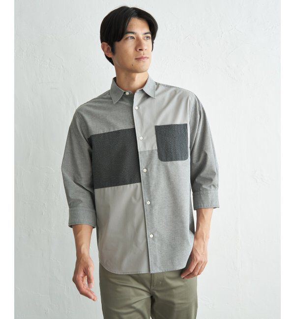 ikka「7分袖冷感ブロックスシャツ」|シャツ・ブラウス|グレー