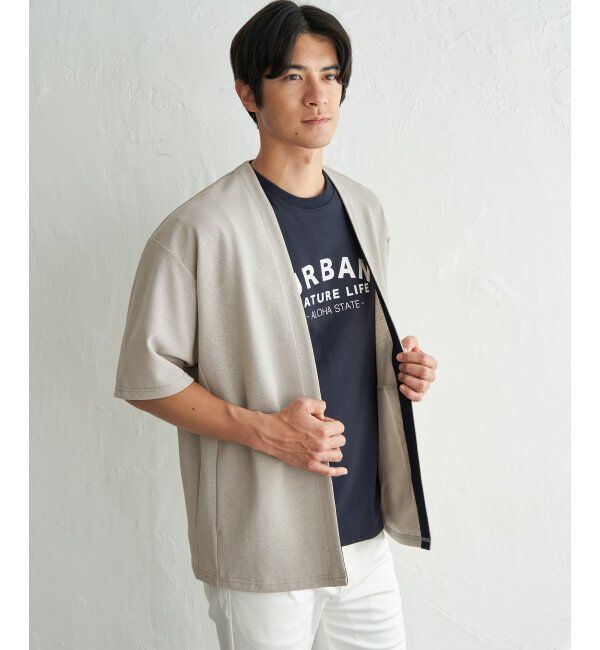 ikka「冷感DRY鹿の子5分袖カーディガン」|カーディガン|グレージュ