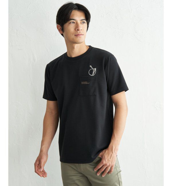 ikka「冷感ポンチメガネ刺繍ポケT」|Tシャツ・カットソー|ブラック