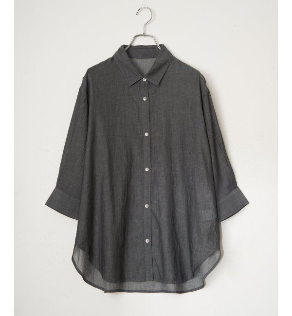 ikka「シアーデニム７分袖シャツ」|シャツ・ブラウス|ミディアムグレー