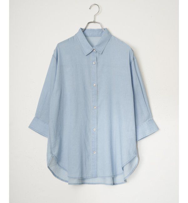 ikka「シアーデニム７分袖シャツ」|シャツ・ブラウス|