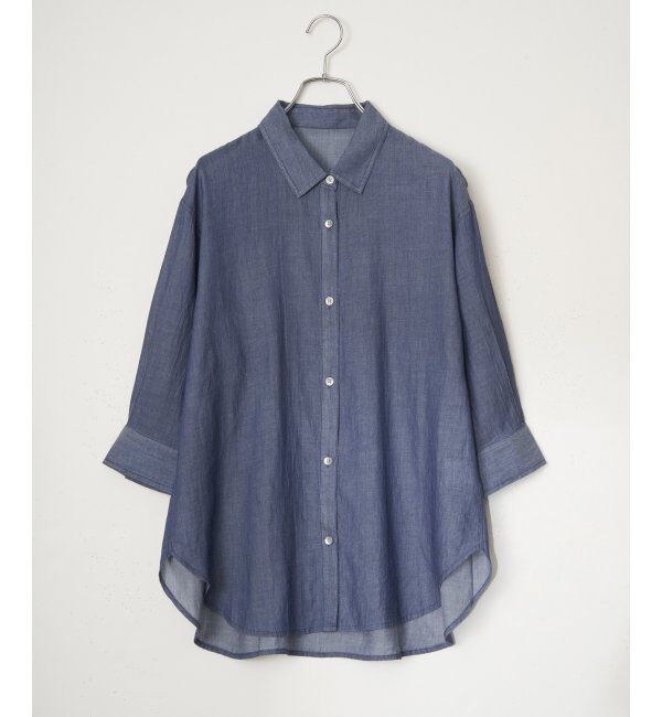 ikka「シアーデニム７分袖シャツ」|シャツ・ブラウス|ネイビーブルー