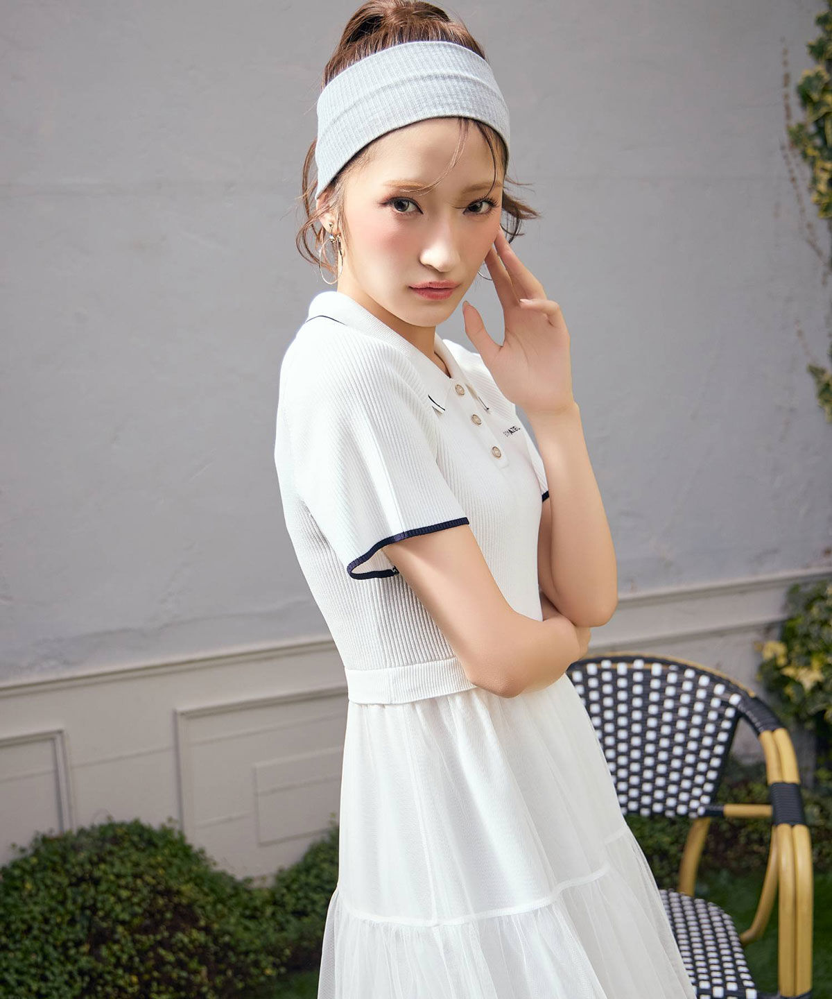 REDYAZEL「ポロニットチュールティアードドッキングロングワンピース」|ワンピース|