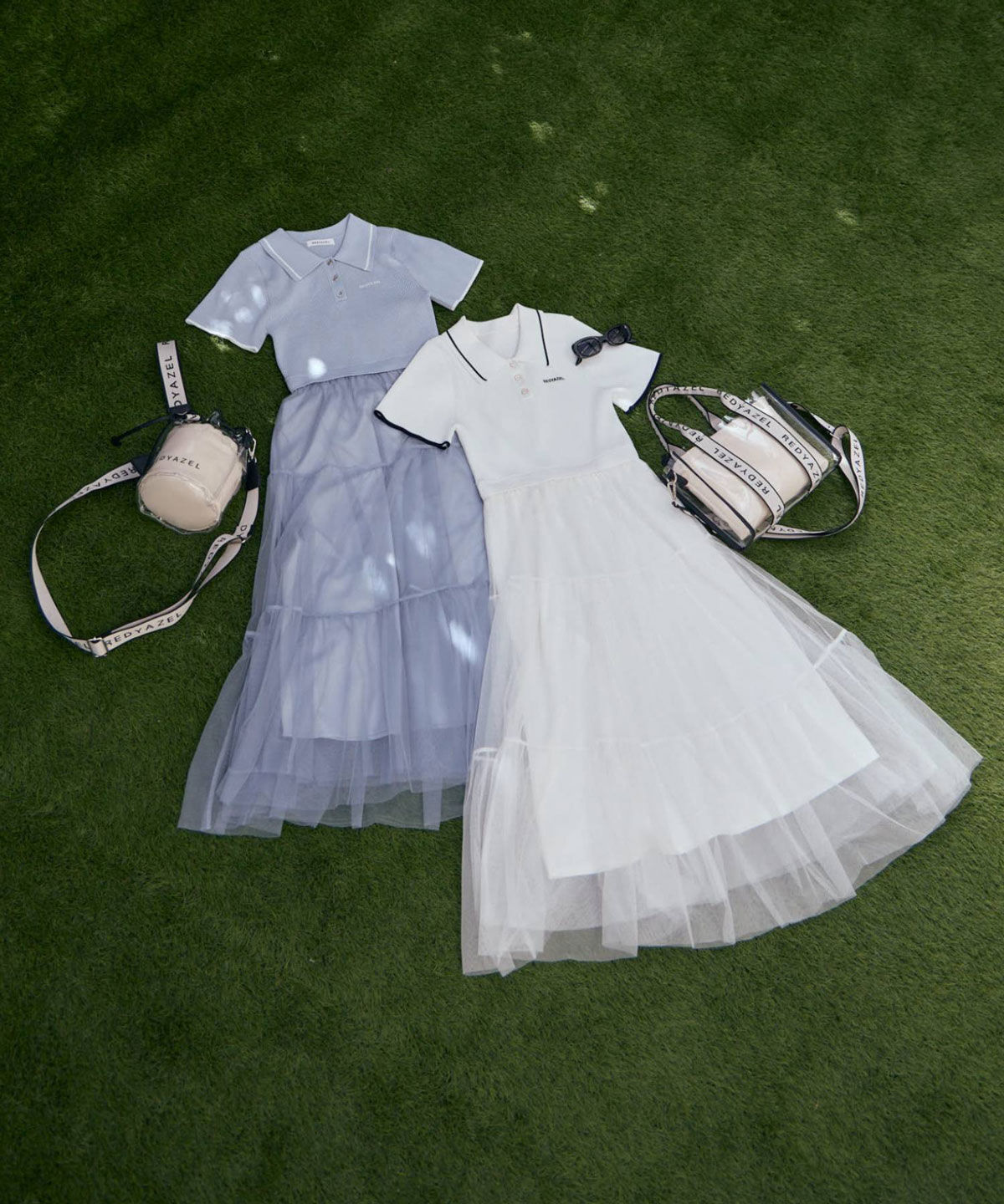 REDYAZEL「ポロニットチュールティアードドッキングロングワンピース」|ワンピース|