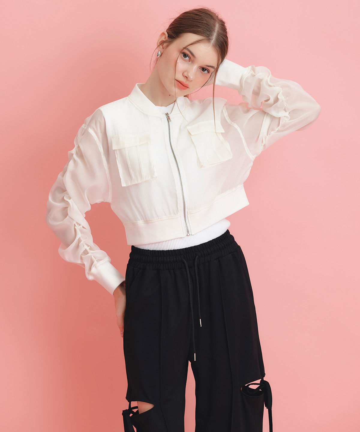 REDYAZEL「ギャザーシアーショートブルゾン」|ブルゾン・スタジャン|