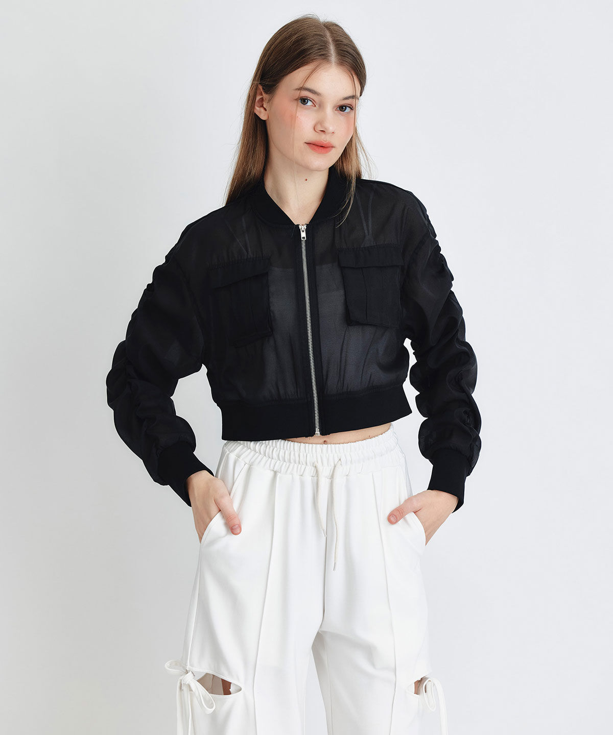 REDYAZEL「ギャザーシアーショートブルゾン」|ブルゾン・スタジャン|