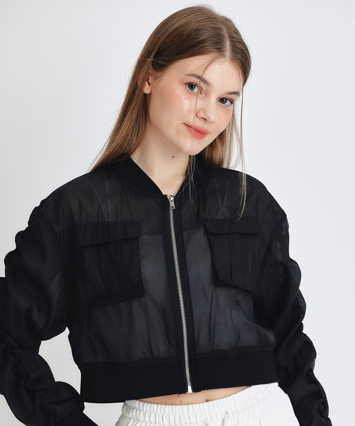 REDYAZEL「ギャザーシアーショートブルゾン」|ブルゾン・スタジャン|