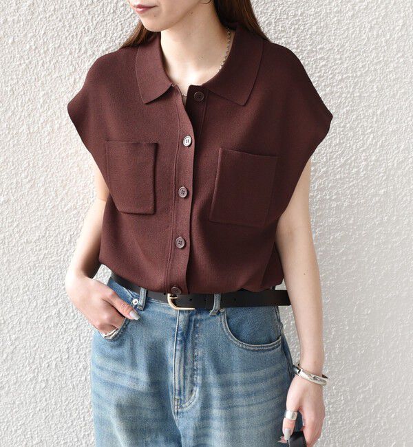 SHIPS Colors 「SHIPS Colors:〈手洗い可能〉ポロ フレンチスリーブ ニット ベスト◇」|ニット・セーター|ブラウン