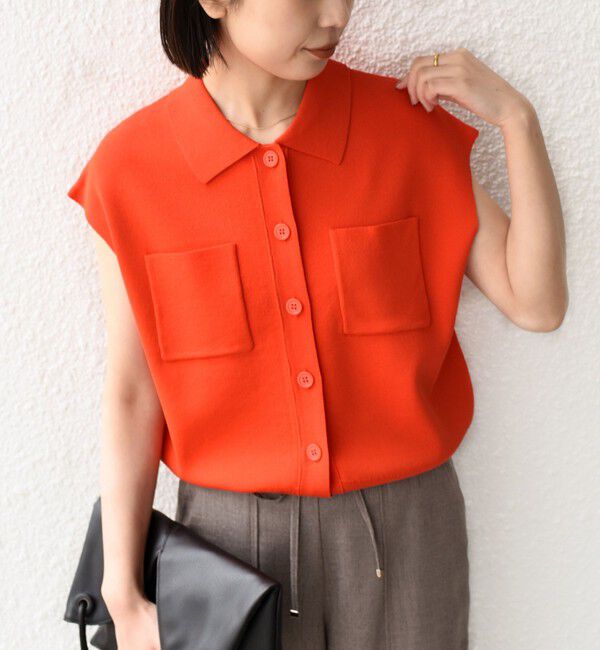 SHIPS Colors 「SHIPS Colors:〈手洗い可能〉ポロ フレンチスリーブ ニット ベスト◇」|ニット・セーター|オレンジ