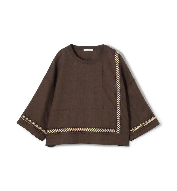 GALERIE VIE「リブコンビフレンチリネン クルーネックブラウス」|シャツ・ブラウス|47 ブラウン