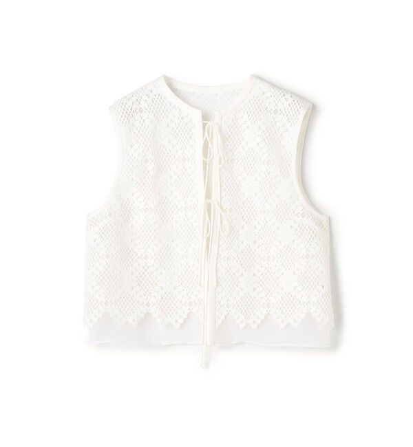 DES PRES「ブルームリーフレース レイヤードショートジレ」|ベスト・ジレ|11 ホワイト