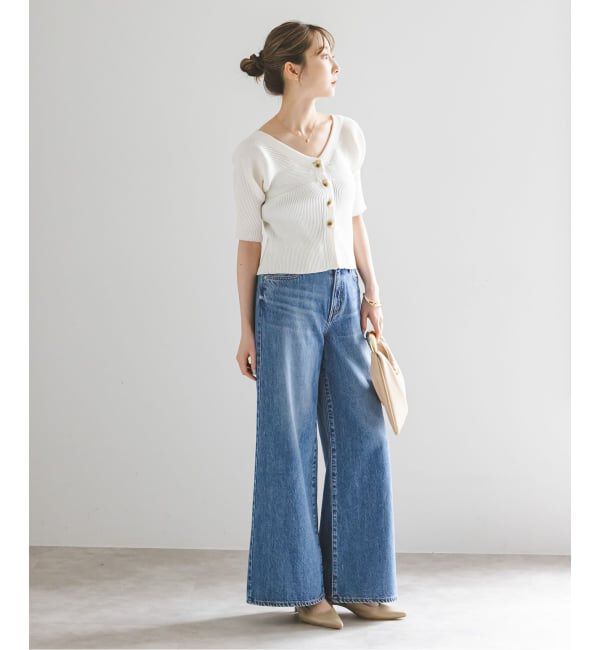 NOBLE「ゴールドボタンVネックリブニット」|カーディガン|