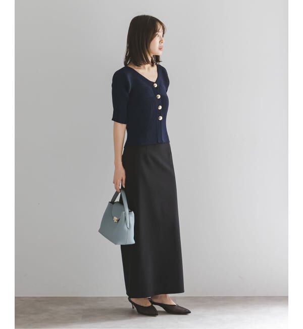 NOBLE「ゴールドボタンVネックリブニット」|カーディガン|