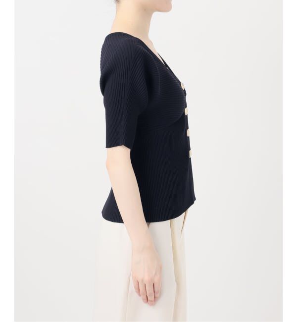 NOBLE「ゴールドボタンVネックリブニット」|カーディガン|