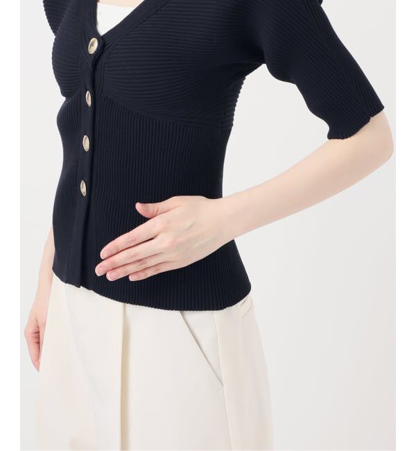 NOBLE「ゴールドボタンVネックリブニット」|カーディガン|