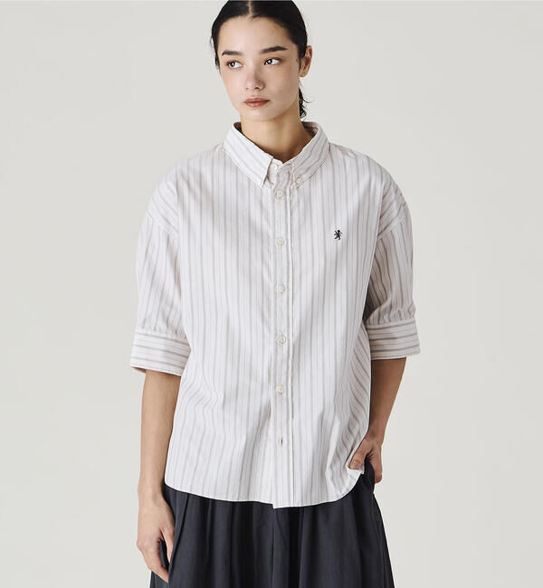 GYMPHLEX「Gymphlex | コットンタイプライター ストライプボタンダウンシャツ WOMEN」|シャツ・ブラウス|