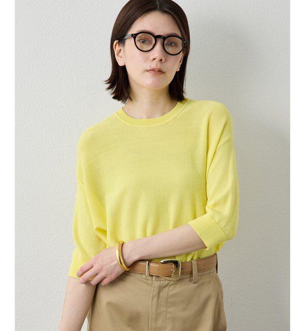 Drawing Numbers「【Drawing Numbers】クルーハーフスリーブ裾ラウンドニット」|ニット・セーター|イエロー