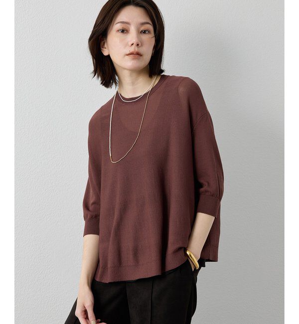 Drawing Numbers「【Drawing Numbers】クルーハーフスリーブ裾ラウンドニット」|ニット・セーター|ブラウン