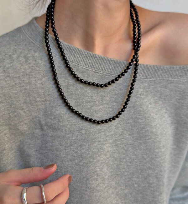  「カラーボールチェーンネックレス」|ネックレス|ブラック
