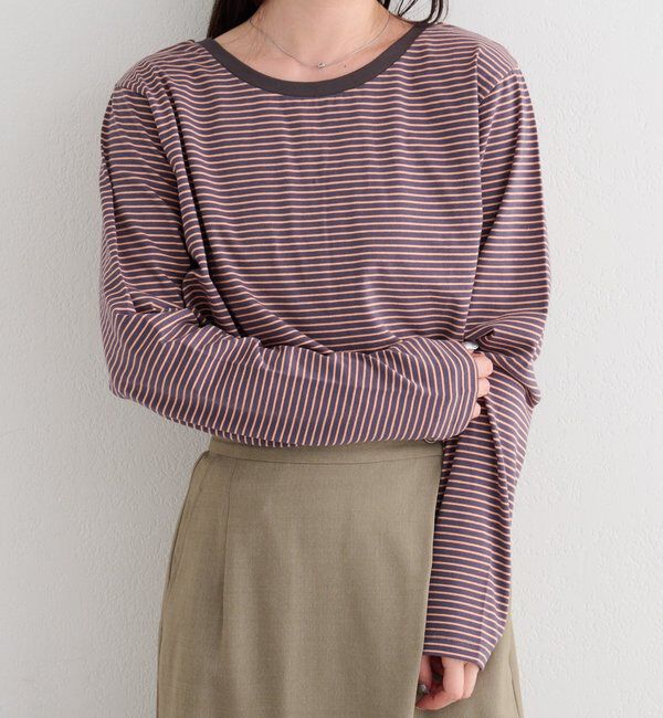  「【前後2WAY】B ボーダーバックリボンロンTEE」|その他|チャコールグレー