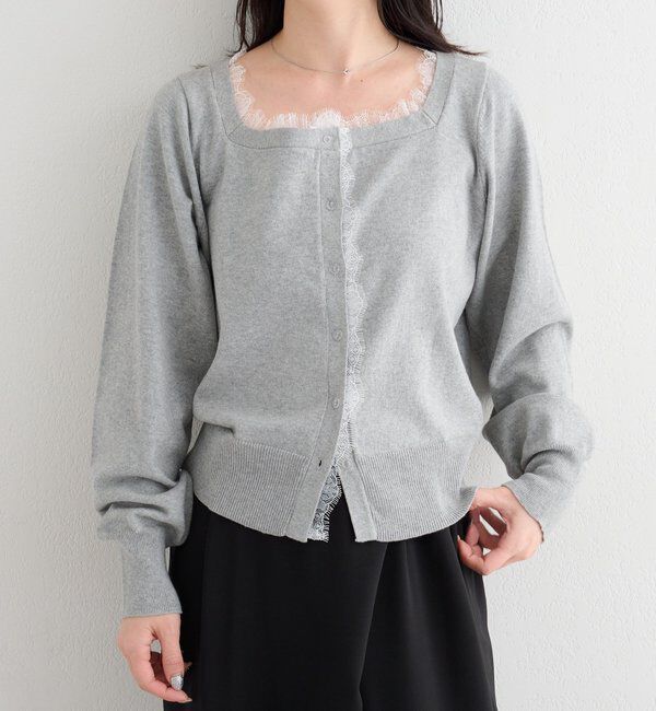  「【4色展開】B レーススクエアネックカーディガン」|その他|