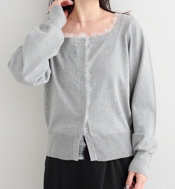  「【4色展開】B レーススクエアネックカーディガン」|その他|