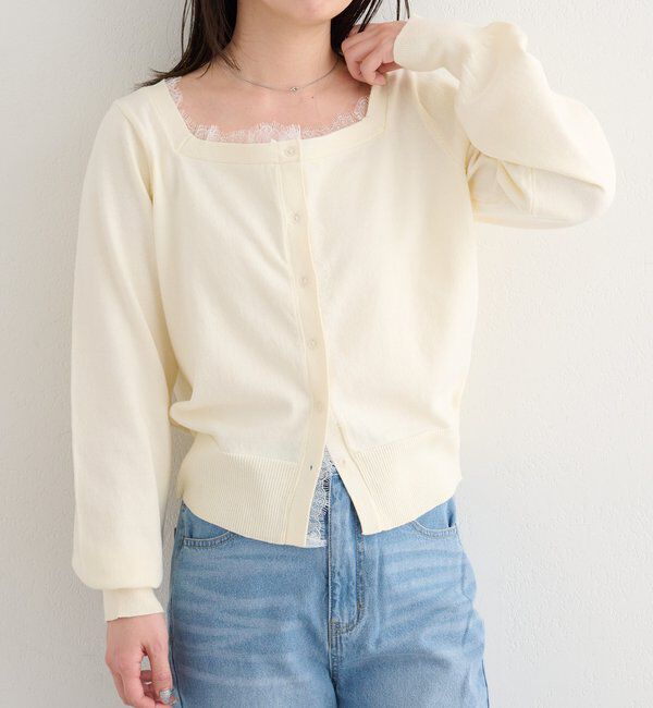  「【4色展開】B レーススクエアネックカーディガン」|その他|