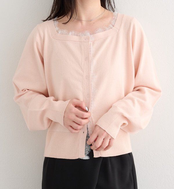  「【4色展開】B レーススクエアネックカーディガン」|その他|ピンク