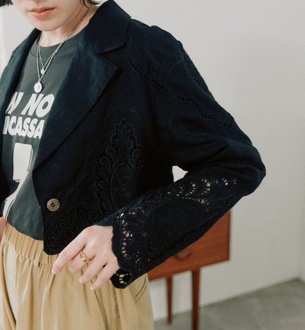  「予約【着映え】カットワークショートジャケット」|テーラードジャケット|ブラック