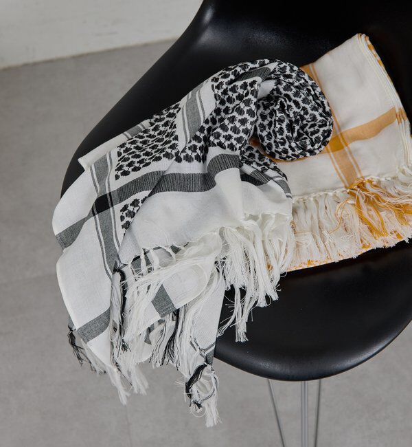  「コットンスクエアジャガードストール」|マフラー|ブラック