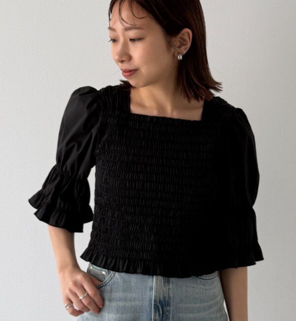  「【PUFRILL/パフリル】シャーリングブラウス」|シャツ・ブラウス|ブラック