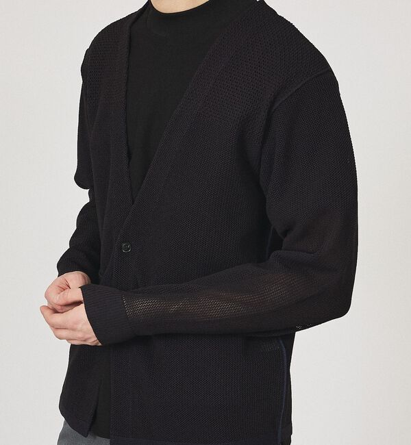 ABAHOUSE「2トーン シアーメッシュ 1ボタン カーディガン」|カーディガン|