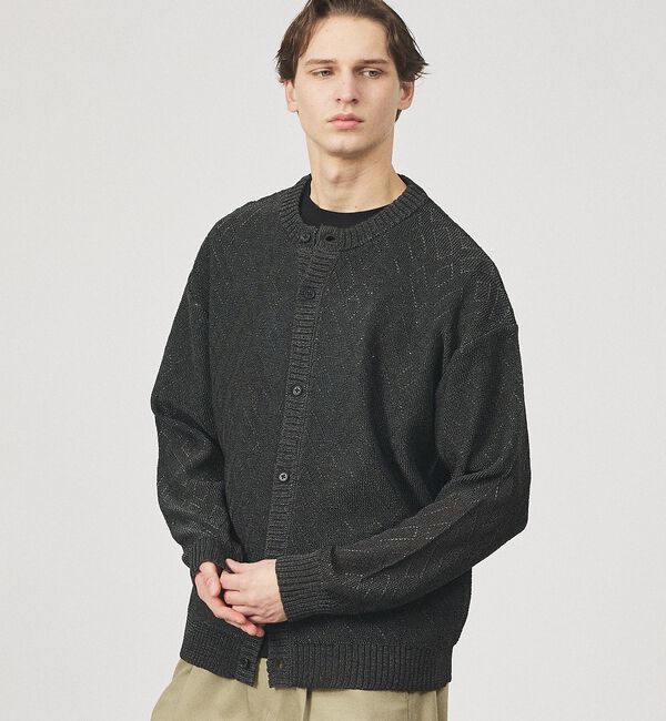 ABAHOUSE「ドライタッチ ペーパーライク クルーネックカーディガン」|カーディガン|