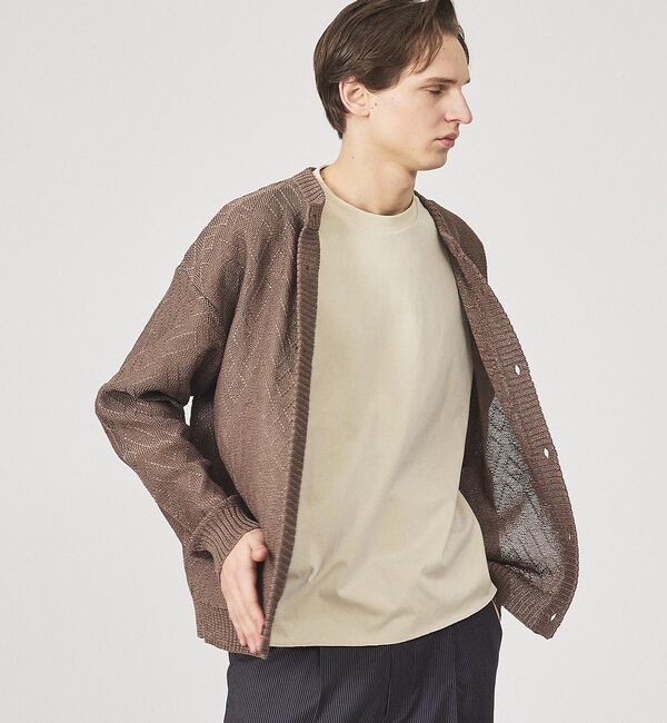 ABAHOUSE「ドライタッチ ペーパーライク クルーネックカーディガン」|カーディガン|