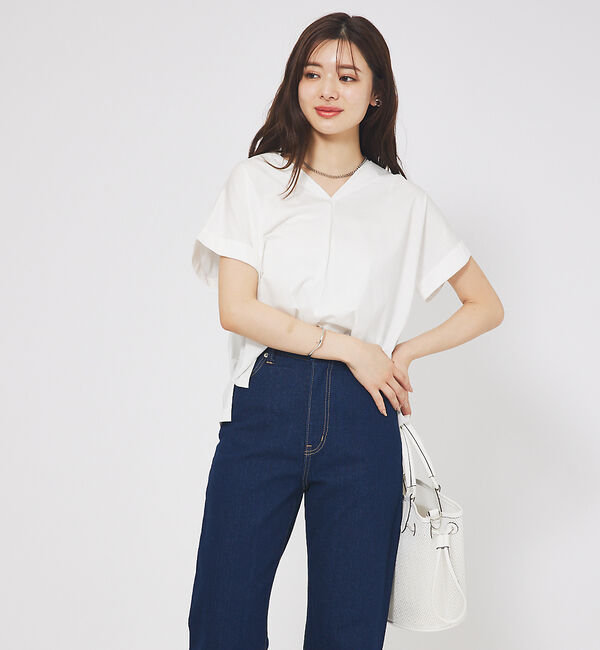 abahouse mavie「シルケットダブルVネックフレンチプルオーバー」|Tシャツ・カットソー|