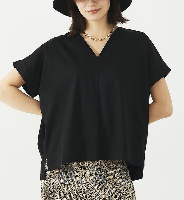 abahouse mavie「シルケットダブルVネックフレンチプルオーバー」|Tシャツ・カットソー|ブラック