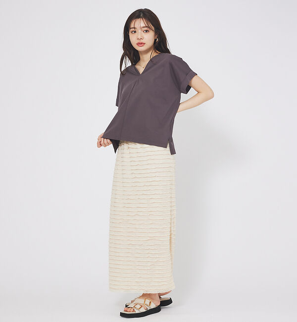 abahouse mavie「シルケットダブルVネックフレンチプルオーバー」|Tシャツ・カットソー|