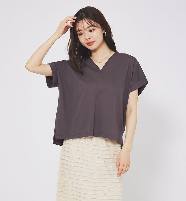 abahouse mavie「シルケットダブルVネックフレンチプルオーバー」|Tシャツ・カットソー|