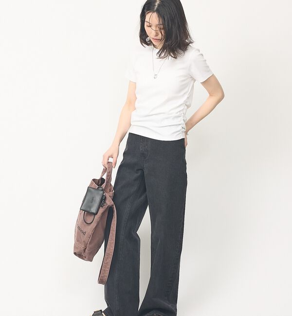 abahouse mavie「【ウエスト細見え】サイドギャザーTシャツ【予約】」|Tシャツ・カットソー|