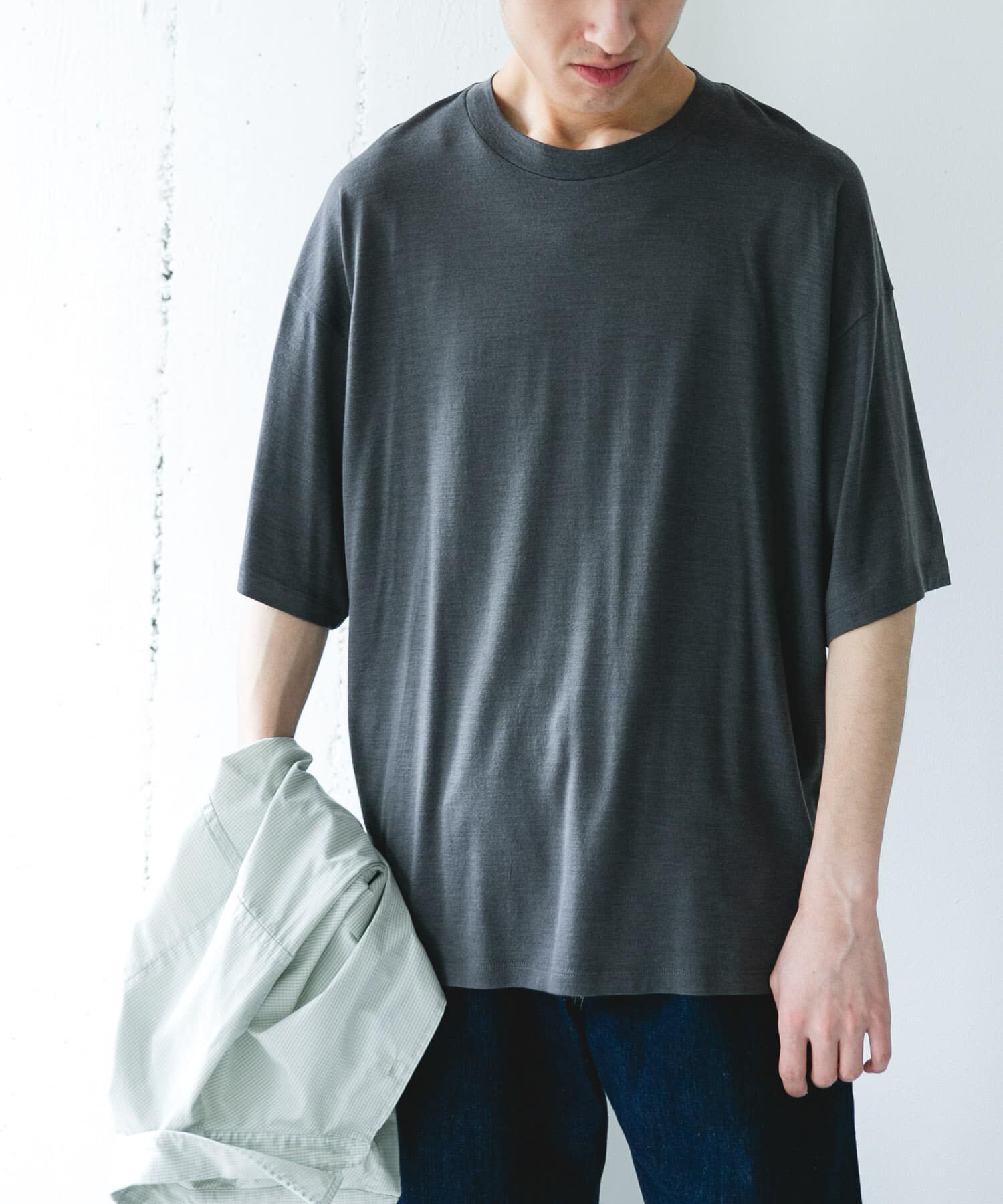 URBAN RESEARCH DOORS「PURE WOOL クルーネックショートスリーブTシャツ」|Tシャツ・カットソー|グレー