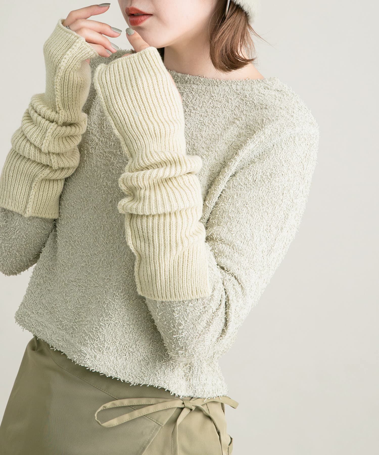  「スリットリブアームウォーマー」|手袋|ベージュ