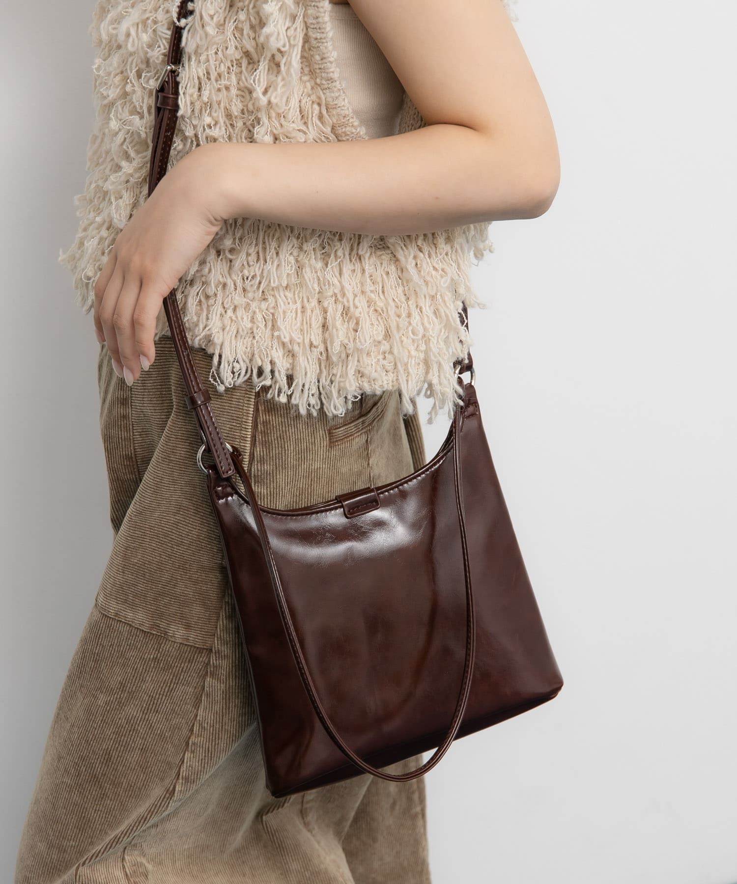  「ダブルスリムショルダーBAG」|ショルダー・メッセンジャー|ダークブラウン
