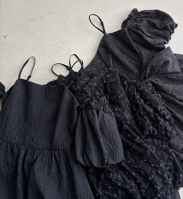  「【Black Ribbon Collection】異素材バルーンミニワンピース」|ワンピース|